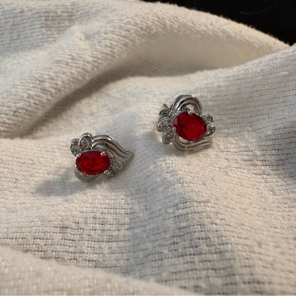Elegant Silver and Red Gemstone Earrings